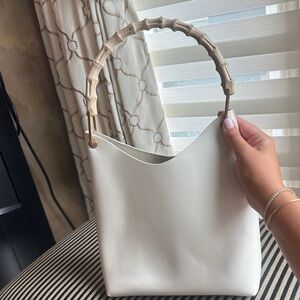 Gucci White Shoulder Bag with Bamboo Handle